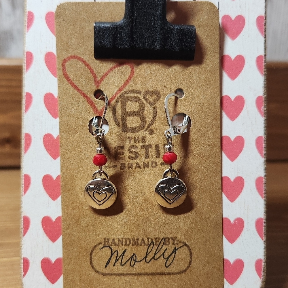 Silver and Red Heart Earrings